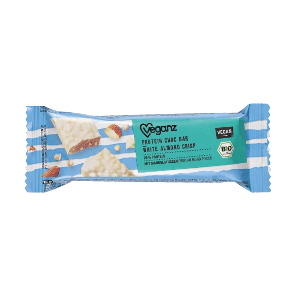 protein choc bar white almond crisp, organic, 50g