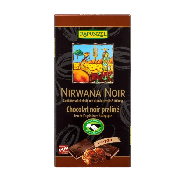 nirwana noir 55% cocoa with dark praliné filling, organic, 100g