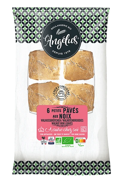 l'angelus walnut rolls, organic, 6x60g