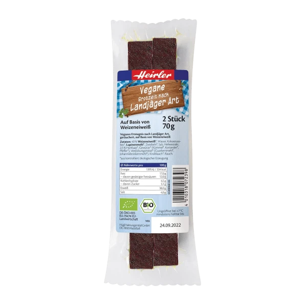 vegane brotzeit "vegan hefty snack" landjaeger style, organic, 70g